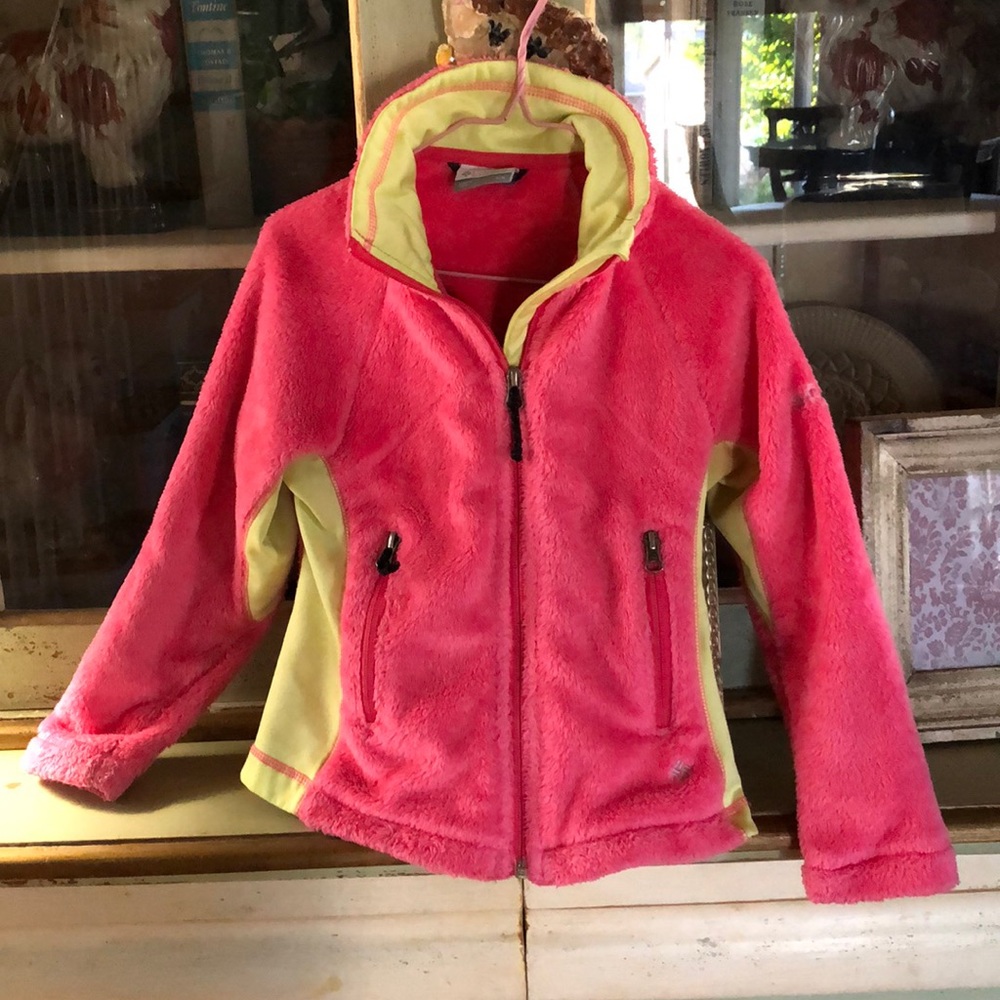 Columbia girls 7/8 coat pink yellow